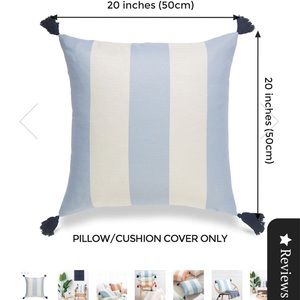 Beach Coastal Outdoor Pillow Cover, Malta, Striped Tassel, Sky Blue, 20" x20"